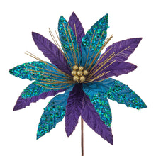 Load image into Gallery viewer, Purple, Teal and Gold Velvet Poinsettia Pick 14&quot;

