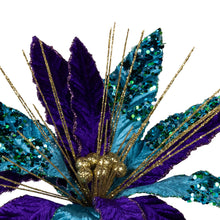 Load image into Gallery viewer, Purple, Teal and Gold Velvet Poinsettia Pick 14&quot;
